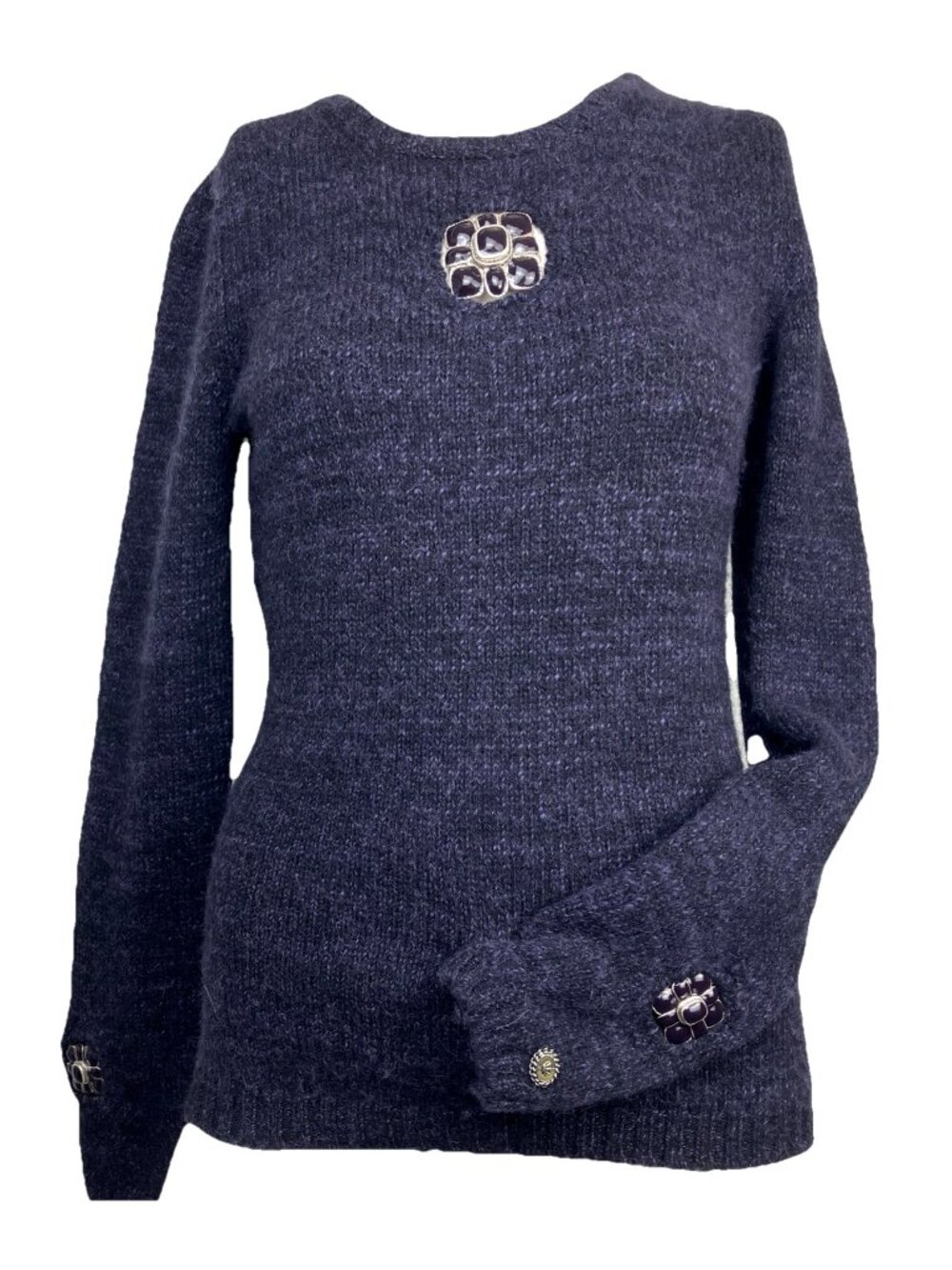 NWT NOS 38 08A Chanel Gripoix Cross Tweed Weave Cashmere Alpaca Blend Sweater